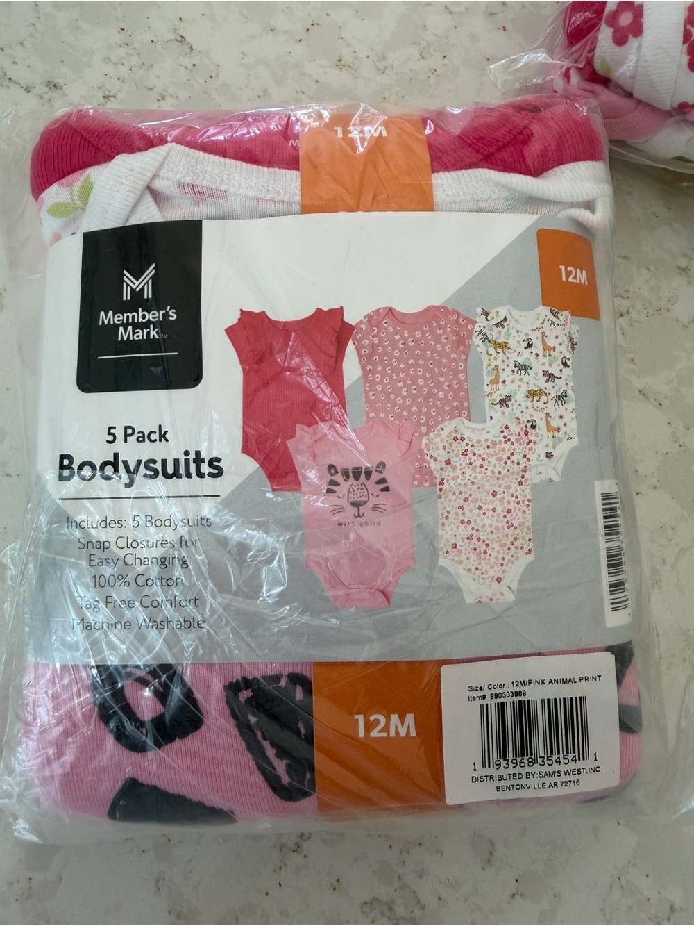 Member's Mark Pink 5-Pack Baby Bodysuits - Short Sleeve 12 month NWT